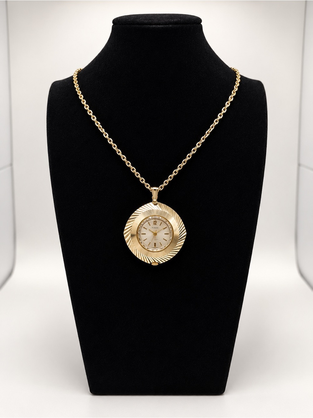 Vintage Timex Cavatina Gold Tone Wind Up Pendant Watch Necklace Working